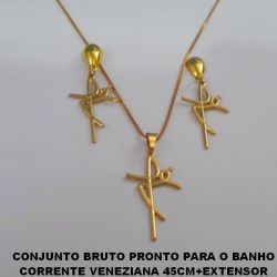 CONJUNTO BRUTO PRONTO PARA O BANHO COM CORRENTE VENEZIANA 45CM+EXTENSOR (3612) PINGENTE FÉ 27MM - PESO TOTAL 4,8GR - BRU0258
