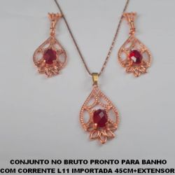 CONJUNTO NO BRUTO PRONTO PARA BANHO COM CORRENTE L11 IMPORTADA 45CM+EXTENSOR  PINGENTE DE 25MM - (BAIXA FUSÃO) PESO TOTAL 10GR - BRU4629