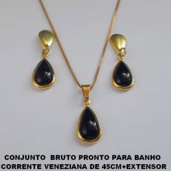 CONJUNTO  BRUTO PRONTO PARA BANHO  CORRENTE VENEZIANA DE 45CM+EXTENSOR COM BASE TIPO GOTA-PINGENTE DE 14X9MM COM CRISTAL LEITOSO - PESO 3,9GR -  BRU3906