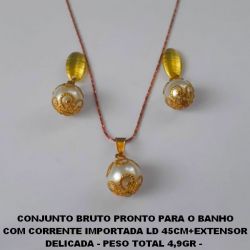 CONJUNTO BRUTO PRONTO PARA O BANHO COM CORRENTE IMPORTADA LD 45CM+EXTENSOR DELICADA - PESO TOTAL 4,9GR -  COM PEROLA CASTROADA DE 10GR - BRU3101