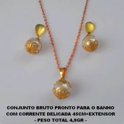CONJUNTO BRUTO PRONTO PARA O BANHO COM CORRENTE DELICADA 45CM+EXTENSOR  - PESO TOTAL 4,9GR -  COM PEROLA CASTROADA DE 10MM - BRU1155