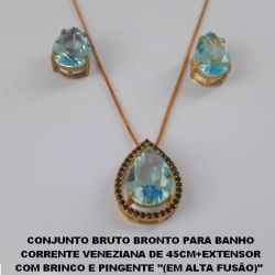 CONJUNTO BRUTO BRONTO PARA BANHO CORRENTE VENEZIANA DE 45CM+EXTENSOR COM BRINCO E PINGENTE ''(EM ALTA FUSÃO)''  10X14 - (PINGENTE TODO CRAVEJADO)PESO  TOTAL 7,5GR BRU1352