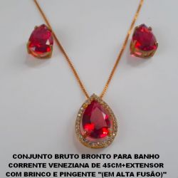 CONJUNTO BRUTO BRONTO PARA BANHO  CORRENTE VENEZIANA DE 45CM+EXTENSOR  COM BRINCO E PINGENTE ''(EM ALTA FUSÃO)''  10X14 - (PINGENTE TODO CRAVEJADO)PESO TOTAL 7,5GR  BRU1297