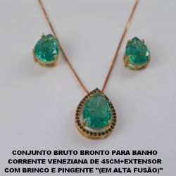 CONJUNTO BRUTO BRONTO PARA BANHO CORRENTE VENEZIANA DE 45CM+EXTENSOR COM BRINCO E PINGENTE ''(EM ALTA FUSÃO)''  10X14 - (PINGENTE TODO CRAVEJADO)PESO  TOTAL 7,5GR BRU1377