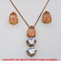 CONJUNTO NO BRUTO PRONTO PARA O BANHO -  CONJUNTO COM PINGENTE COM FUSION 10X14 E ZIRCONIAS  10X10 - BRINCO COM FUSION 10X14 - COM BASES  EM ALTA FUSÃO - FUSION COLORIDOS - PESO: 10,2GR - BRU4016