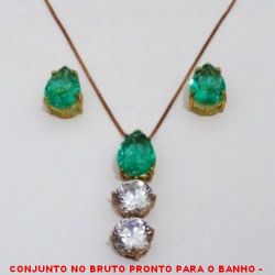 CONJUNTO NO BRUTO PRONTO PARA O BANHO -  CONJUNTO COM PINGENTE COM FUSION 10X14 E ZIRCONIAS  10X10 - BRINCO COM FUSION 10X14 - COM BASES  EM ALTA FUSÃO - FUSION COLORIDOS - PESO:10,7GR - BRU4026