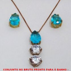 CONJUNTO NO BRUTO PRONTO PARA O BANHO -  CONJUNTO COM PINGENTE COM FUSION 10X14 E ZIRCONIAS  10X10 - BRINCO COM FUSION 10X14 - COM BASES  EM ALTA FUSÃO - FUSION COLORIDAS - PESO:10,4GR - BRU4028