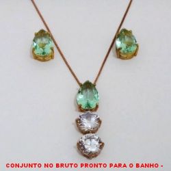 CONJUNTO NO BRUTO PRONTO PARA O BANHO -  CONJUNTO COM PINGENTE COM ZIRCONIA 10X14 E ZIRCONIAS  10X10 - BRINCO COM ZIRCONIA 10X14 - COM BASES  EM ALTA FUSÃO - ZIRCONIAS COLORIDAS -  PESO:10,8GR - BRU4031