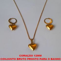 CONJUNTO NO BRUTO PRONTO PARA O BANHO COM CORRENTE VENEZIANA 45CM - BRINCO COM ARGOLINHA DE PRESSAO - TREIS CORAÇÃO - TAMANHO 12MM - PESO TOTAL 3,4GR - BRU2127