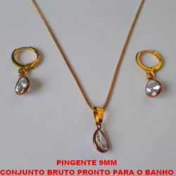 CONJUNTO BRUTO PRONTO PARA O BANHO COM CORRENTE VENEZIANA 45CM - BRINCO COM ARGOLINHA DE PRESSAO - TREIS GOTA EM ZIRCONIAS  9MM - PESO TOTAL 3,4GR - BRU2077