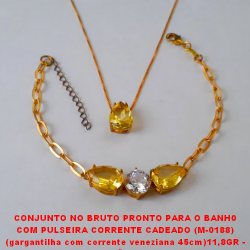 CONJUNTO NO BRUTO PRONTO PARA O BANH0  COM PULSEIRA CORRENTE CADEADO (M-0188)  (gargantilha com corrente veneziana 45cm)11,8GR -  COM BASE EM ALTA FUSÃO - E ZIRCONIAS COLORIDA  - BRU1443