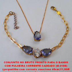 CONJUNTO NO BRUTO PRONTO PARA O BANH0  COM PULSEIRA CORRENTE CADEADO (M-0188)  (gargantilha com corrente veneziana 45cm)11,8GR  - COM BASE EM ALTA FUSÃO - E ZIRCONIAS COLORIDA BRU0595