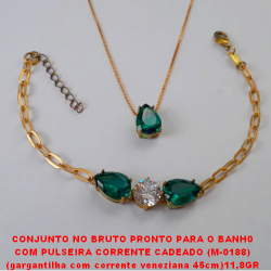 CONJUNTO NO BRUTO PRONTO PARA O BANH0  COM PULSEIRA CORRENTE CADEADO (M-0188)  (gargantilha com corrente veneziana 45cm)11,8GR  - COM BASE EM ALTA FUSÃO - E ZIRCONIAS COLORIDA BRU0598