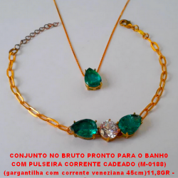 CONJUNTO NO BRUTO PRONTO PARA O BANH0  COM PULSEIRA CORRENTE CADEADO (M-0188)  (gargantilha com corrente veneziana 45cm)11,8GR -  COM BASE EM ALTA FUSÃO - E ZIRCONIAS COLORIDA  - BRU2059