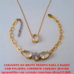 CONJUNTO NO BRUTO PRONTO PARA O BANH0  COM PULSEIRA CORRENTE CADEADO (M-0188)  (gargantilha com corrente veneziana 45cm)11,8GR -  COM BASE EM ALTA FUSÃO - E ZIRCONIAS COLORIDA  - BRU0270