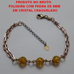PULSEIRA NO BRUTO PRONTO PARA O BANHO COM CORRENTE CARTIER DUPLA E PEDRA DE CRISTAL CRAQUELADA LARANJA DE 8MM TAMANHO 20CM + EXTENSOR REF.BRU1563