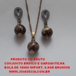 CONJUNTO NO BRUTO PRONTO PARA O BANHO CONJUNTO BRINCO E GARGANTILHA BOLA DE 10MM IMPORT. 6.8GR BRU598