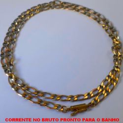CORRENTE NO BRUTO PRONTO PARA O BANHO  COM FECHO CANHÃO - ELLO 1X1 BATIDO - LARGURA DA CORRENTE 4.10MM (11128) PESO 13.3GR ( '' 50CM '' ) - BRU4501