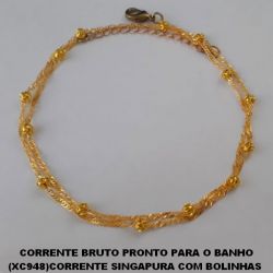 CORRENTE BRUTO PRONTO PARA O BANHO (XC948)CORRENTE SINGAPURA COM BOLINHAS  VASADAS-FECHO LAGOSTA - PESO TOTAL 2,8GR ( ''45CM'' )+EXTENSOR BRU0286