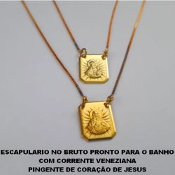 ESCAPULARIO NO BRUTO PRONTO PARA O BANHO  COM CORRENTE VENEZIANA  PINGENTE DE CORAÇÃO DE JESUS  PESO TOTAL 4,1GR BRU2376