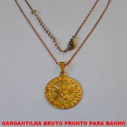 GARGANTILHA BRUTO PRONTO PARA BANHO COM CORRENTE L11 IMPORTADA 45CM+EXTENSOR -  COM FECHO LAGOSTA - PINGENTE DE 20MM MANDALA PAI/FILHO/ESPIRITO SANTO - PESO  3,0GR - BRU0536