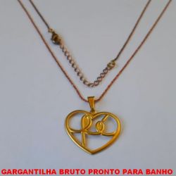 GARGANTILHA BRUTO PRONTO PARA BANHO COM CORRENTE L11 IMPORTADA 45CM+EXTENSOR -  COM FECHO LAGOSTA - PINGENTE DE 25MM coração e a palavra fé - PESO  3,0GR - BRU3218