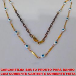GARGANTILHA BRUTO PRONTO PARA BANHO  COM CORRENTE CARTIER E CORRENTE FEITA TODA EM OLHO GREGO - 60CM + EXTENSOR - COM  FECHO LAGOSTA - 7,0GR - BRU0373