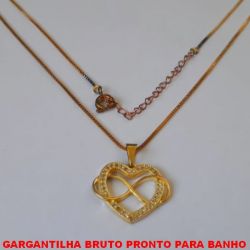 GARGANTILHA BRUTO PRONTO PARA O BANHO COM CORRENTE VENEZIANA DE 45CM+EXTENSOR COM PINGENTE DE CORAÇÃO CRAVEJADO EM MICRO ZIRCONIAS BRU4197