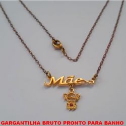 GARGANTILHA BRUTO PRONTO PARA O BANHO COM CORRENTE IMPORTADA PESO TOTAL 2,9GR PINGENTE DE MÃE COM MENINA - FECHO LAGOSTA TAMANHO 26X16MM - BRU1009