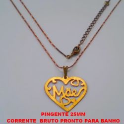 GARGANTILHA  BRUTO PRONTO PARA BANHO COM CORRENTE L11 IMPORTADA DE 45CM+EXTENSOR PESO TOTAL 2,7GR - PINGENTE DE MÃE 25MM - BRU0012