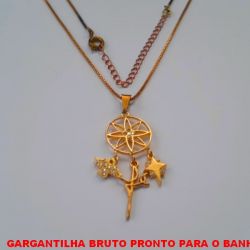 GARGANTILHA BRUTO PRONTO PARA O BANHO COM CORRENTE VENEZIANA DE 45CM PESO TOTAL 3,7GR COM PINGENTE FLOCO NEVE/ESPIRITO SANTO/ PALAVRA FÉ BRU0021