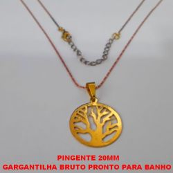 GARGANTILHA BRUTO PRONTO PARA BANHO  COM CORRENTE L11 IMPORTADA DE 45CM+EXTENSOR  PESO TOTAL 3GR - PINGENTE  20MM - BRU1637