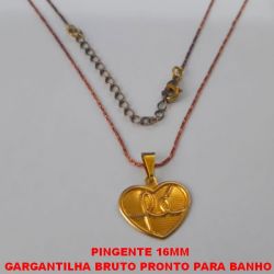GARGANTILHA BRUTO PRONTO PARA BANHO  COM CORRENTE L11 IMPORTADA DE 45CM+EXTENSOR  PESO TOTAL 3GR - PINGENTE  16MM - BRU1636