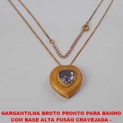 GARGANTILHA BRUTO PRONTO PARA BANHO  COM BASE EM ALTA FUSÃO CRAVEJADA - TIPO CORAÇÃO  TAMANHO 24MM - COM ZIRCONIA CORAÇÃO 10X10MM CORRENTE VENEZIANA 45CM+EXTENSOR -PESO 5,9GR  BRU1706