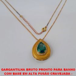 GARGANTILHA BRUTO PRONTO PARA BANHO  COM BASE EM ALTA FUSÃO CRAVEJADA -  TIPO GOTA TAMANHO 28MM - COM ZIRCONIA CORAÇÃO 10X14MM CORRENTE VENEZIANA 45CM+EXTENSOR -PESO 6,8GR  BRU1743