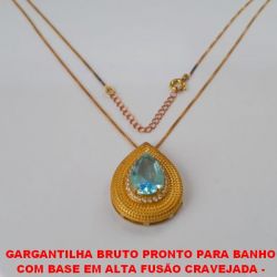 GARGANTILHA BRUTO PRONTO PARA BANHO  COM BASE EM ALTA FUSÃO CRAVEJADA -  TIPO GOTA TAMANHO 28MM - COM ZIRCONIA CORAÇÃO 10X14MM CORRENTE VENEZIANA 45CM+EXTENSOR -PESO 6,8GR  BRU1977