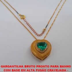 GARGANTILHA BRUTO PRONTO PARA BANHO  COM BASE EM ALTA FUSÃO CRAVEJADA -  TIPO CORAÇÃO  TAMANHO 24MM - COM ZIRCONIA CORAÇÃO 10X10MM CORRENTE VENEZIANA 45CM+EXTENSOR -PESO 5,9GR  BRU1669