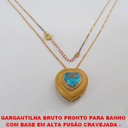 GARGANTILHA BRUTO PRONTO PARA BANHO  COM BASE EM ALTA FUSÃO CRAVEJADA -  TIPO CORAÇÃO  TAMANHO 24MM - COM ZIRCONIA CORAÇÃO 10X10MM CORRENTE VENEZIANA 45CM+EXTENSOR -PESO 5,9GR  BRU1736