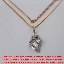 GARGANTILHA NO BRUTO PRONTO PARA O BANHO COM CORRENTE VENEZIANA DE 45CM+EXTENSOR COM PINGENTE CRAVEJADO EM MICRO ZIRCONIAS COLORIDAS - PESO TOTAL 4,2GR - BRU1674