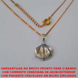 GARGANTILHA NO BRUTO PRONTO PARA O BANHO COM CORRENTE VENEZIANA DE 45CM+EXTENSOR COM PINGENTE CRAVEJADO EM MICRO ZIRCONIAS COLORIDAS - PESO TOTAL 4,2GR - BRU1775