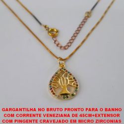GARGANTILHA NO BRUTO PRONTO PARA O BANHO COM CORRENTE VENEZIANA DE 45CM+EXTENSOR COM PINGENTE CRAVEJADO EM MICRO ZIRCONIAS COLORIDAS - PESO TOTAL 4,2GR - BRU1492