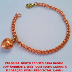 PULSEIRA BRUTO PRONTO PARA BANHO  COM CORRENTE 5MM - COM FECHO LAGOSTA E CORAÇÃO 15MM - PESO TOTAL 5,4GR -  TAMANHO 18CM+EXTENSOR - BRU0263