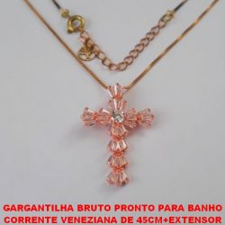 GARGANTILHA BRUTO PRONTO PARA BANHO COM CORRENTE VENEZIANA DE 45CM+EXTENSOR PINGENTE DE 30X22MM - TODO EM ZIRCONIA PESO TOTAL 5GR - BRU2958