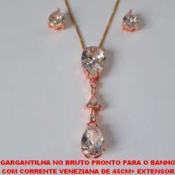 GARGANTILHA NO BRUTO PRONTO PARA O BANHO COM CORRENTE VENEZIANA DE 45CM+ EXTENSOR COM PEDRA DE ZIRCONIAS CRISTAL - TODA BASE EM  ALTA FUSÃO - PESO TOTAL 7,9GR - BRU2032