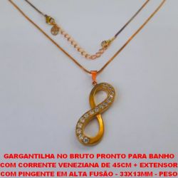 GARGANTILHA NO BRUTO PRONTO PARA BANHO COM CORRENTE VENEZIANA DE 45CM + EXTENSOR COM PINGENTE EM ALTA FUSÃO - 33X13MM - PESO 6,3GR - BRU1248