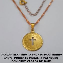 GARGANTILHA BRUTO PRONTO PARA O BANHO 3.1673) PINGENTE MEDALHA PAI NOSSO  COM CRUZ VASADA DE 16MM (CAR)PESO TOTAL 2,7GR - BRU2357