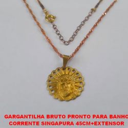 GARGANTILHA BRUTO PRONTO PARA O BANHO (CAR)COM CORRENTE SINGAPURA 45CM+EXTENSOR 3.1862) PINGENTE ROSTO DE JESUS COM BORDA FURADA PESO TOTAL 2,8GR - BRU0585