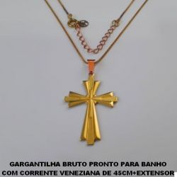 GARGANTILHA BRUTO PRONTO PARA BANHO COM CORRENTE VENEZIANA DE 45CM+EXTENSOR (659)CRUZ SAGRADA C/ CRUZ LISA CENTRO 35MM BRU4492