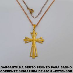 GARGANTILHA BRUTO PRONTO PARA BANHO CORRENTE SINGAPURA DE 45CM +EXTENSOR (603)CRUZ SAGRADA VAZ C/ DETALHE PICOTADO 35MM  BRU0506
