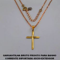 GARGANTILHA BRUTO PRONTO PARA BANHO CORRENTE IMPORTADA 45CM+EXTENSOR (4151) CRUZ 24MM LISA CENTRO DIAMANTADA PESO TOTAL 2,4GR-BRU3062